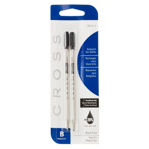 Cross Ballpoint Pen Refills, Fine Tip, Black, 2 pack