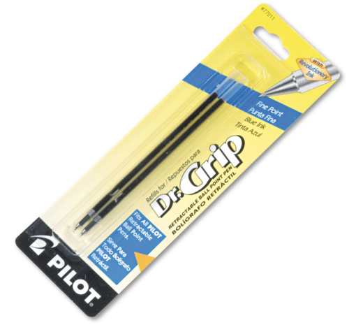 Pilot Dr. Grip Ball Point Retractable Refill, Fine Point, Blue, 2 pack