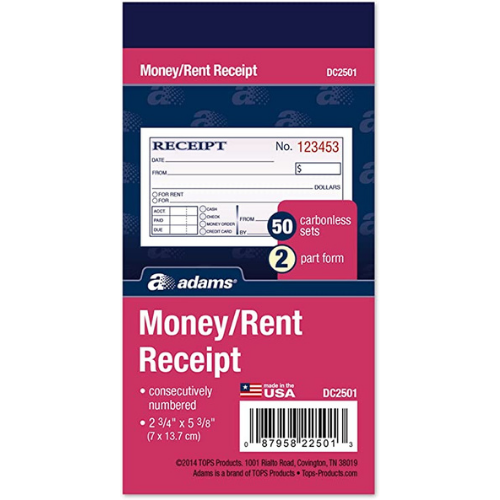 Money/Rent Receipt Book