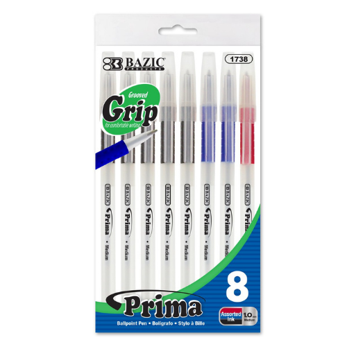 Prima Stick Pens, Asst. (8/Pack)