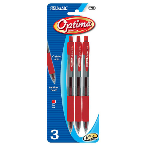 Optima Red Oil-Gel  Retractable Pen, 3pk