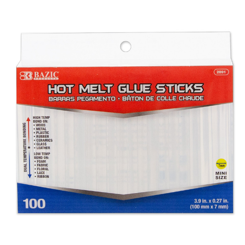 Dual Temp. Mini Hot Melt Glue Sticks, 3.9" x 0.27"  (100/Box)