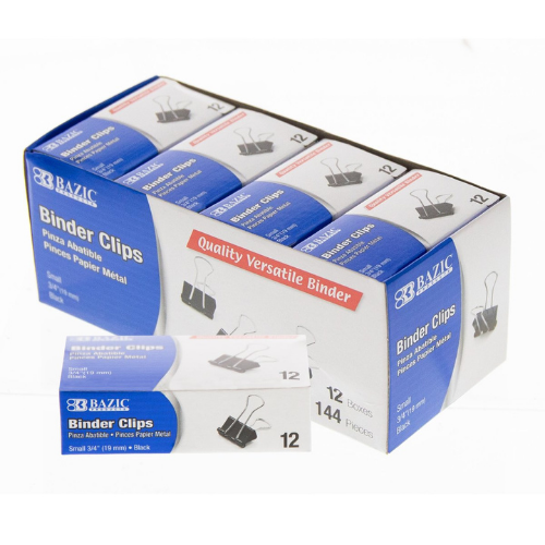 Binder Clip, Black, Small 3/4" (19mm), (12/Pack)