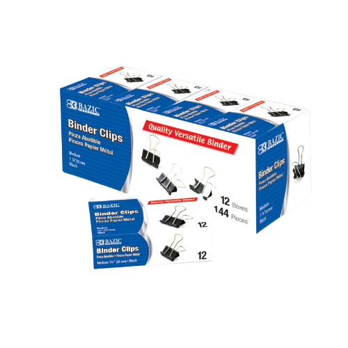 Binder Clip, Black, Medium 1 1/4" (32mm), (12/Pack)