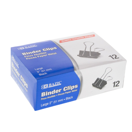 Binder Clip, Black, Large 2" (51mm), (12/Pack)