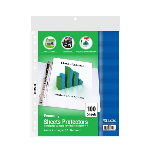 Sheet Protectors, Economy Weight, Top Loading (100 Pack)