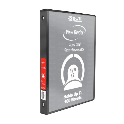 3-Ring Binder, Black, 0.5″