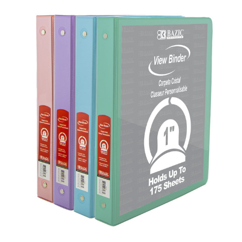 3-Ring Binder, Asst. Pastel Colors, 1"