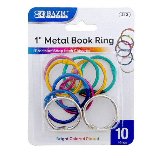 Metal Book Rings, Asst. Colors, 1" (10 Pack)
