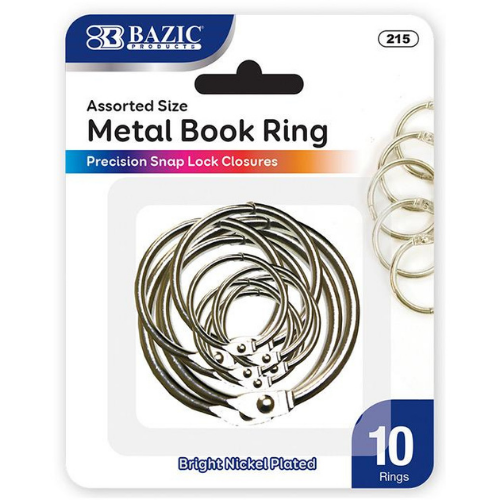 Metal Book Rings, Asst. Sizes, 1" (10 Pack)