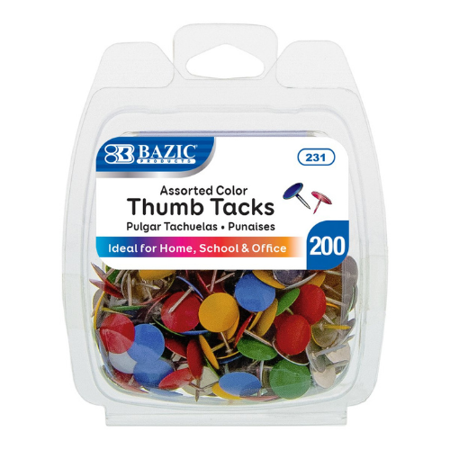 Thumb Tacks, Asst. Colors (200/Pack)