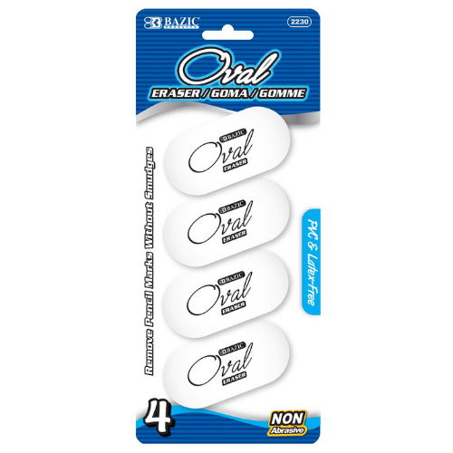 White Oval Eraser, (4/Pack)