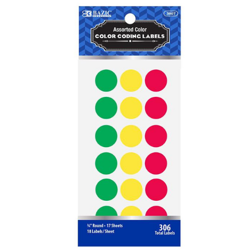 Labels, 3/4" Round (306/Pack)