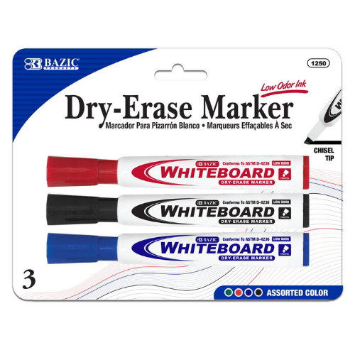 Dry Erase Markers, Chisel Tip (3/Pack)