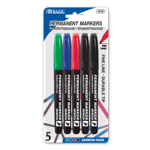 Permanent Markers, Fine Tip (5/Pack)