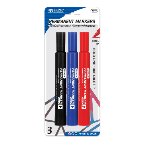 Permanent Markers, Chisel Tip (3/Pack)