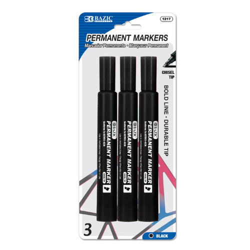 Permanent Markers, Chisel Tip (3/Pack)