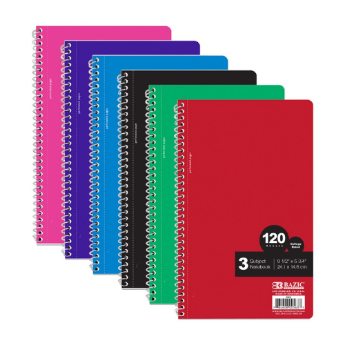Spiral Notebook, 3 Subject, 9.5"x5.75"