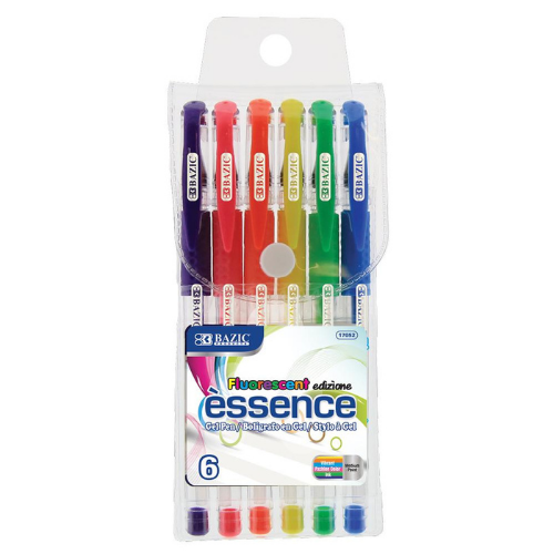 Gel Pens, Fluorescent, 6 Asst.