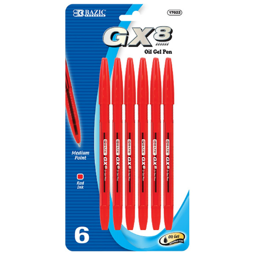 Oil Gel Pen, Red (6/Pack)