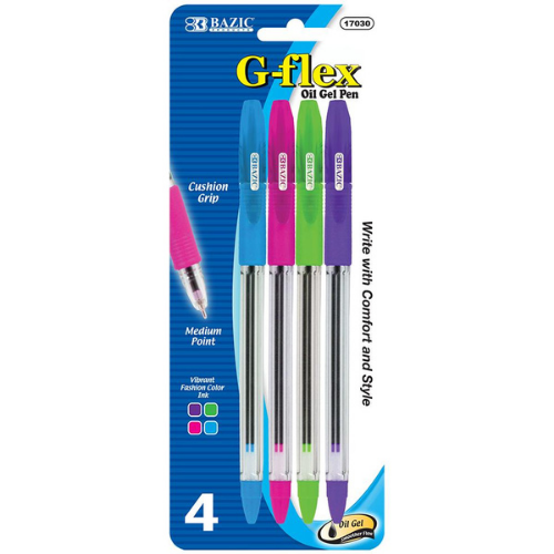 Oil Gel Pen, Asst. (4/Pack)