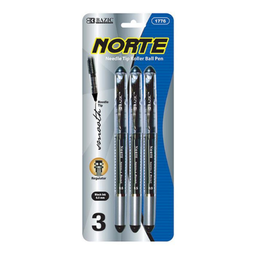 Needle-Tip Roller Ball Pen, Black (3/Pack)