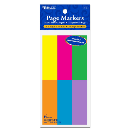 1" X 3" Neon Page Markers (6/Pack)